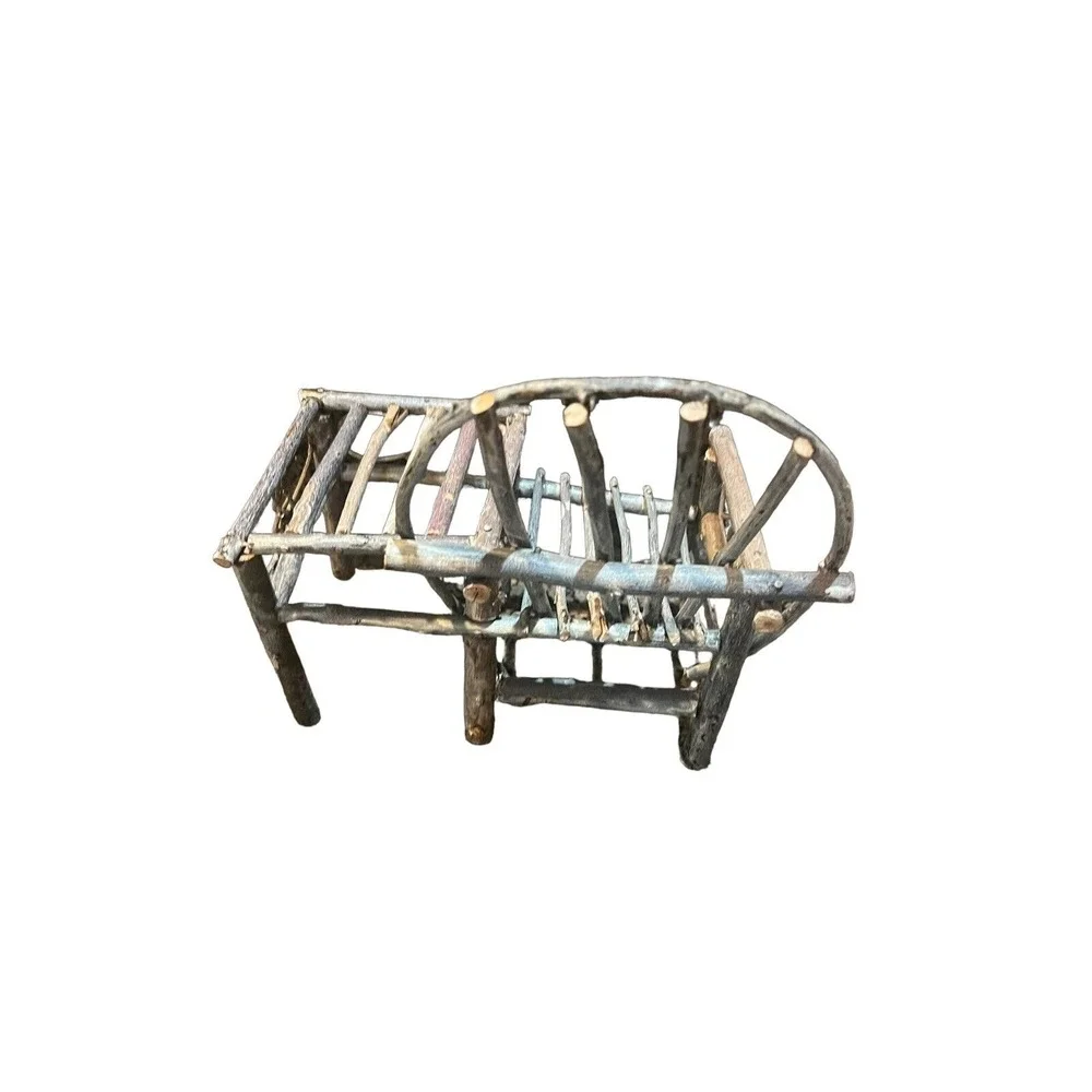 Willow Branch Mini Wood Chair With Attached Table Perfect For Dolls Or Plants